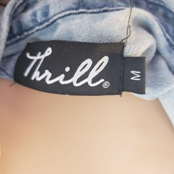 Sleeveless Denim Vest Dress With American Flag design & Frayed Hem size Medium - Picture 4 of 5